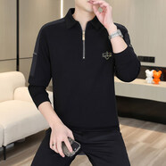浩遠(yuǎn)青年男士半拉鏈純色長(zhǎng)袖T恤男2025春秋衛(wèi)衣男潮流帥氣打底上衣 黑色常規(guī) L （115-135斤）