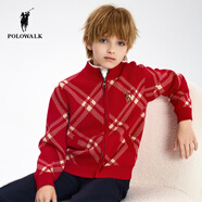 POLOWALK童裝2025年春季新品男童線(xiàn)衫針織衫開(kāi)衫 大紅 130