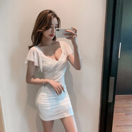 FSHE蹦迪ktv服務(wù)員工作服女技師桑拿店上班洗浴足療足浴連衣裙SPA會(huì )所 白色 M