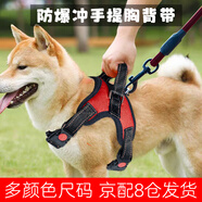 磊嘉狗繩狗鏈柯基防爆沖胸背帶牽引繩中大型小型犬遛狗繩柴犬 紅色胸背帶1個配狗繩1根 XL（建議60-100斤）