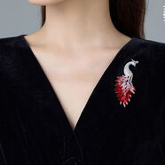 默研（MOYAN）國風(fēng)牡丹花胸針女精致珍珠旗袍漢服胸花外套大衣別針配飾  孔雀水晶胸針-紅色