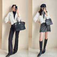 美洋（MEIYANG）大V襯衫 前短后長(cháng)假兩件免燙V領(lǐng)襯衫/半高領(lǐng)背心R 白拼黑 L