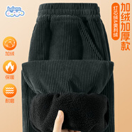 班尼路兒童褲子冬季2024款中大童一體絨休閑褲男女童燈芯絨加絨束腳長褲