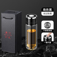 ZSR茶杯高硼硅玻璃杯一鍵開(kāi)蓋茶水分離防摔鋼化玻璃飲用水車用 商務(wù)黑色杯+黑色禮盒 400ml