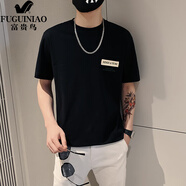 富貴鳥(niǎo)（FUGUINIAO）短袖t恤男士潮牌韓版潮流2025夏季網(wǎng)紅圓領(lǐng)半袖衣服百搭體.恤夏裝 黑色 4XL