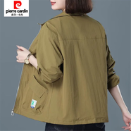 皮爾卡丹（pierre cardin）大碼寬松夾克短外套女秋季新款中老媽媽裝大口袋休閑風(fēng)衣女 1166#卡其色 【有里布】 L 【建議95-115斤】