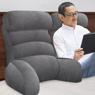 日本進(jìn)口品質(zhì)床上靠墊護腰背靠一體老人 床頭軟包沙發(fā)大靠背靠枕 K-新2代.深灰豎條紋 【推薦圖片尺寸】大號+頭枕【床