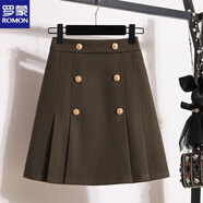 羅蒙（ROMON）小個(gè)子毛呢百褶半身裙女秋冬季新款復古高腰顯瘦百搭黑色A字短裙 咖色 【自帶內襯】 XL 建議115-128斤