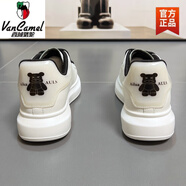 西域駱駝潮牌男鞋小熊設計小白鞋真皮休閑鞋百搭厚底增高運動(dòng)板鞋學(xué)生單鞋 黑熊-駱駝官方品牌旗艦 35