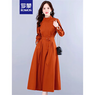羅蒙（ROMON）輕奢長袖風(fēng)衣式連衣裙女春秋2024新款收腰顯瘦復(fù)古氣質(zhì)女神范裙子 南瓜色 XL 推薦 115-125斤