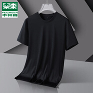 木林森（MULINSEN）運動(dòng)T恤男夏季清涼印花冰絲圓領(lǐng)T恤情侶款潮流時(shí)尚透氣休閑T恤 黑色-男款 L