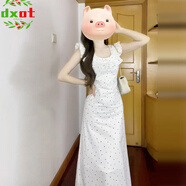 DXOT法式飛飛袖白色波點吊帶連衣裙子女夏2025新款荷葉邊收腰氣質(zhì)長裙 白色裙子【優(yōu)質(zhì)款】 M 45/55kg