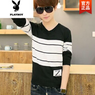 花花公子（PLAYBOY）寬松慵懶風(fēng)加厚毛衣男韓版潮流針織毛線(xiàn)衣服打底衫男冬季百搭上衣 字母Z黑/修身款 XL