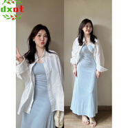 DXOT微胖MM辣妹性感藍(lán)色吊帶連衣裙夏季新款氣質(zhì)收腰顯瘦包臀長(zhǎng)裙子潮 連衣裙-單件【優(yōu)質(zhì)款】 2XL 建議120-130斤