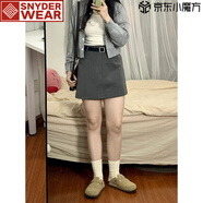 SNYDER WEAR灰色西裝短裙女小個(gè)子夏季大碼胖mm高腰顯瘦梨形身材a字半身裙子 深灰色 常規 S 建議85-100