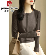 皮爾卡丹（pierre cardin）紫色圓領(lǐng)五分袖冰絲針織衫毛衣女春秋季新款正肩中袖打底上衣薄 2024花啡色長(cháng)袖2025 S 【建議80-100斤】