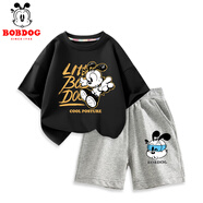 巴布豆男童套裝兒童衣服夏季純棉吸汗透氣寶寶短褲短袖運動(dòng)兩件套童裝 黑 酷巴布+灰 眼鏡巴布X 90