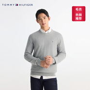 TOMMY HILFIGER25秋冬新款男裝條紋圓領(lǐng)打底衫/情侶純色毛衣/V領(lǐng)純棉針織衫 【純色繡標毛衣】極簡灰P7D 2XL （推薦：180-200斤）