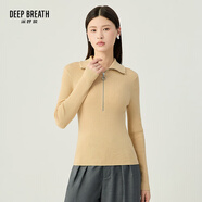 深呼吸DEEP BREATH女裝豎坑條拉鏈翻領修身純羊毛針織衫女A300996 玉米黃 S (2碼)