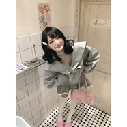 夢(mèng)琪嵐財閥千金學(xué)院風(fēng)蝴蝶結連衣裙女秋季miu里miu氣穿搭綁帶荷葉邊裙子 花灰色 【常規版】 M 110-125斤