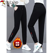 啄木鳥(niǎo)品牌奧粒絨運動(dòng)褲子女2025秋冬新款衛褲束腳加絨寬松休閑褲長(cháng)褲女 黑色[加絨]束腳款 2XL 建議130-145斤