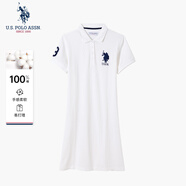 U.S. POLO ASSN.女士短袖POLO領(lǐng)白色連衣裙A版中裙寬松休閑長(zhǎng)款T恤裙 純白色 S 