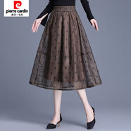 皮爾卡丹（pierre cardin）網(wǎng)紗裙半身裙女春秋季新款a字裙中長(cháng)款時(shí)尚百搭赫本風(fēng)蓬蓬傘裙子 咖啡色 建議119-129斤 XL