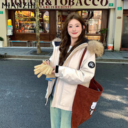 棉致美式工裝棉服女冬季新款高級感派克服不跑棉羽棉襖絨服棉衣外套女 809米白色【高品質(zhì)80】 L 120-145斤