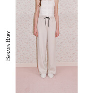 香蕉寶貝（BANANA BABY）2025年夏季新款休閑運動(dòng)風(fēng)直筒褲女撞色抽繩針織長(cháng)褲D252KZ497 米白 L