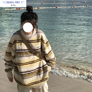 壹源港學(xué)院風(fēng)寬松條紋毛衣女春夏新款設計感清新甜美百搭軟檽針織衫上衣 設計感黃色條紋 M [建議90-100斤]