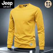 JEEP SPIRIT2025透氣純棉長(cháng)袖t恤潮款休閑上衣小清新時(shí)尚青春男裝打底衫 黃色 S 體重90-120斤