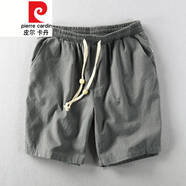 皮爾卡丹（pierre cardin）品牌男裝 夏季亞麻外穿短褲男士加肥加大碼休閑褲麻布五分褲棉麻 SP荒城灰綠色 M