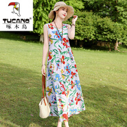 啄木鳥(niǎo)（TUCANO）棉綢波西米亞風(fēng)連衣裙2025夏季新款無(wú)袖度假人造棉減齡百搭長(cháng)裙子 6號色 2XL 建議115-130斤