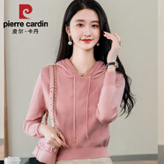 皮爾卡丹（pierre cardin）2025春季新款薄款針織衫女裝長(cháng)袖帶帽套頭毛衣小個(gè)子短款連帽衛衣 2024粉紅色2025 S 建議90斤以下穿
