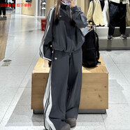 阿迪達斯（adidas）三葉草女士運動(dòng)套裝2025秋季新款梭織防風(fēng)衣寬松夾克外套休閑長(cháng)褲 JY8879單件深灰上衣 XS 