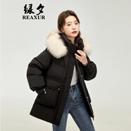 綠夕（REAXUR）小個(gè)子羽絨服女2025新款中長款羽絨服女士冬季外套大毛領(lǐng)學(xué)生顯瘦 黑色. L （建議135斤-160斤）