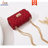 袋鼠品牌2025秋冬新款小香磨砂啞光菱格鏈條斜挎單肩時(shí)尚女糖果果凍包 磨砂紅色 大號