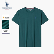 U.S. POLO ASSN.莫代爾t恤男短袖抗皺干爽上衣男士打底衫男裝 墨綠色 L 