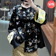 ADVSUS新中式唐裝漢服2025秋季大碼盤扣刺繡短款外套 黑色今年流行的輕奢品牌 S (90-108斤)