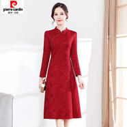 皮爾卡丹（pierre cardin）高端小個(gè)子喜婆婆婚宴裝禮服紅色旗袍打底連衣裙女洋氣媽媽春季潮 紅色 L