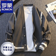 羅蒙（ROMON）2025春秋季新款高端開衫男士寬松休閑百搭?yuàn)A克毛衣外套針織衫男裝 灰色 3XL