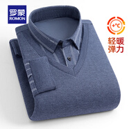 羅蒙（ROMON）加厚假兩件針織衫秋冬中青年翻領(lǐng)長(cháng)袖t恤打底保暖內搭毛衣爸爸裝 3Z542F09灰色 XL (180) (建議155-175斤)