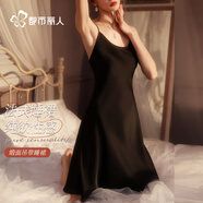 都市麗人吊帶睡裙女性感睡衣夏季薄款高級緞面仿真絲情趣純欲風(fēng)大碼百搭黑