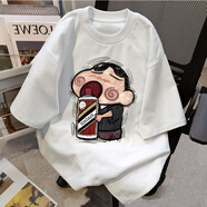 文頗100%純棉短袖t恤男女夏季爆款卡通醉酒小新設計感印花高級情侶上 180克-白 XL 建議125-140斤