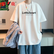 雅鹿短袖t恤男夏季冰絲速干男裝潮牌衣服男士體恤上衣寬松圓領半袖 D139白色 3XL