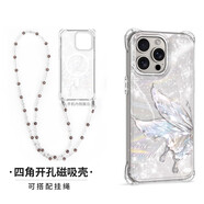 桐汝壁新款蘋果17promax手機(jī)殼蝴蝶四角開孔適用iPhone15promax手機(jī)殼磁吸蘋果13斜挎背帶掛繩2017air套 升級磁吸殼送鋼化膜星光水鉆蝴 iPhone16