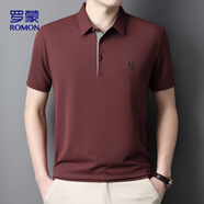 羅蒙（ROMON）T恤男短袖潮流夏季冰絲POLO衫上衣休閑商務(wù)半袖翻領(lǐng)打底衫酒紅2XL