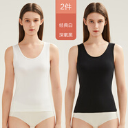 浪莎吊帶小背心女純棉夏內搭打底修身無(wú)袖外穿夏天薄款透氣汗衫 黑+白 L 建議95-110斤