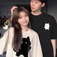 love legend情侶裝短袖t恤套裝2025夏季寬松圓領印花半袖潮流情侶上衣打底衫 黑色+白色 L 男+L女