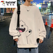 啄木鳥(niǎo)衛衣男春秋款圓領(lǐng)長(cháng)袖t恤男士寬松潮流青少年男生外套上衣服男裝 S6131米白色 XL